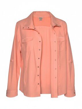 Duluth Trading Co Women's Size L Utility Shirt Roll Tab Sleeve Melon Activewear